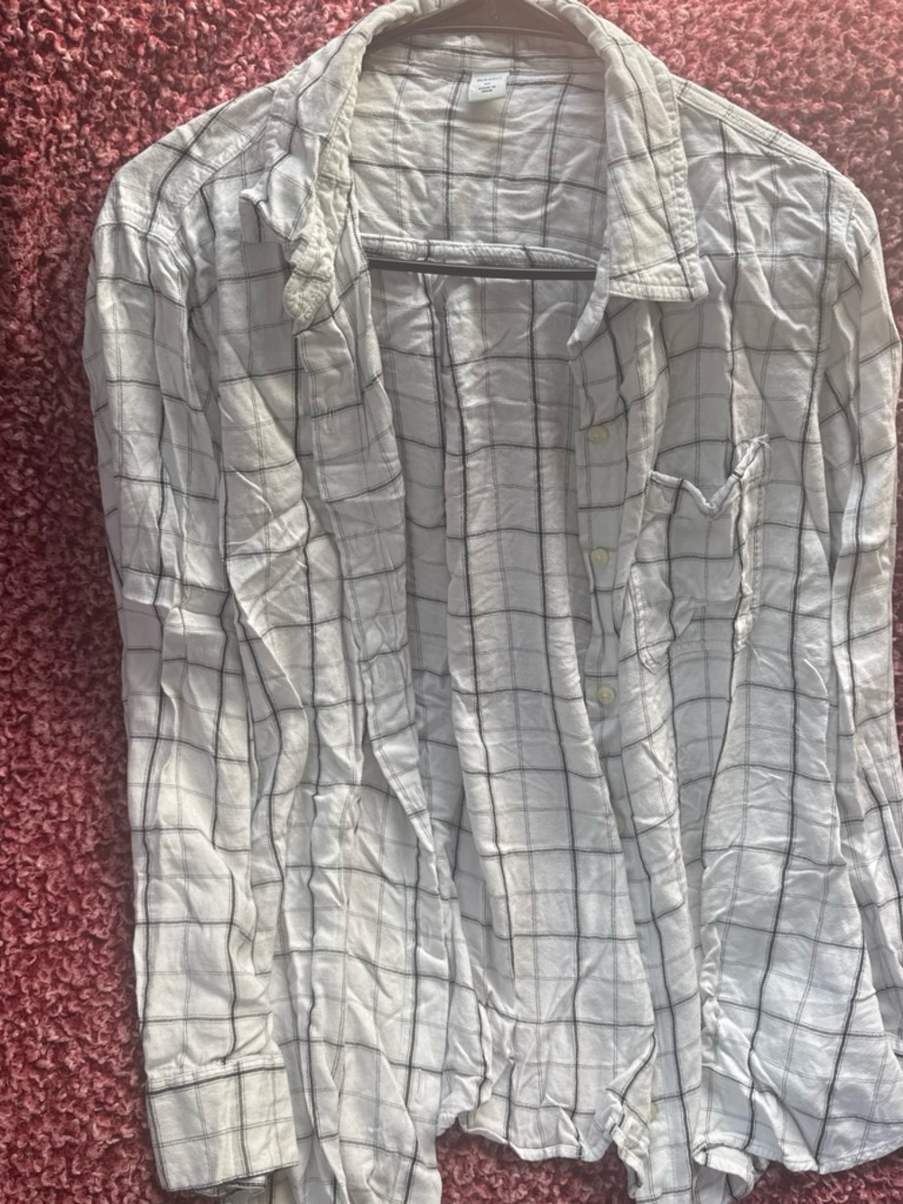Old Navy White Windowpane Button-Down Shirt with Black Grid